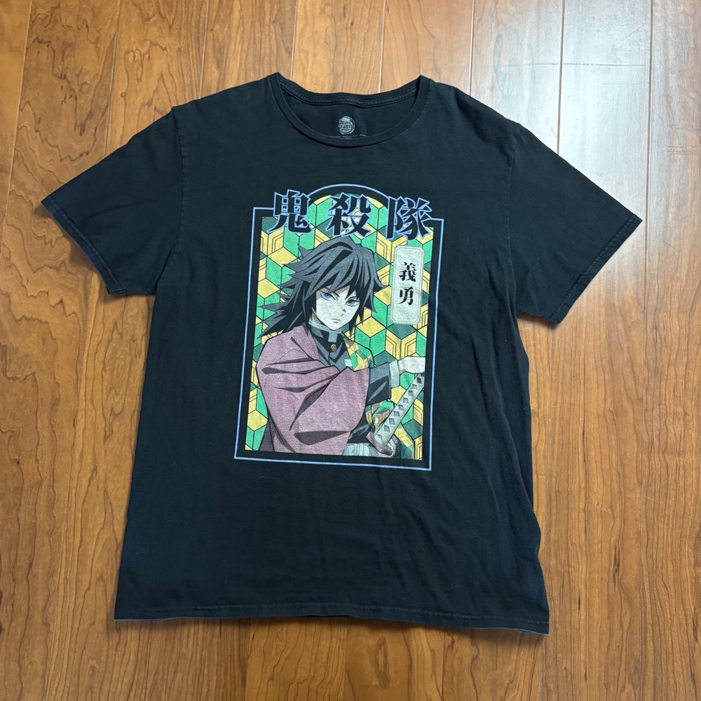 Demon Slayer Giyu Tomioka Graphic T-Shirt Black Mens Large Anime Tee